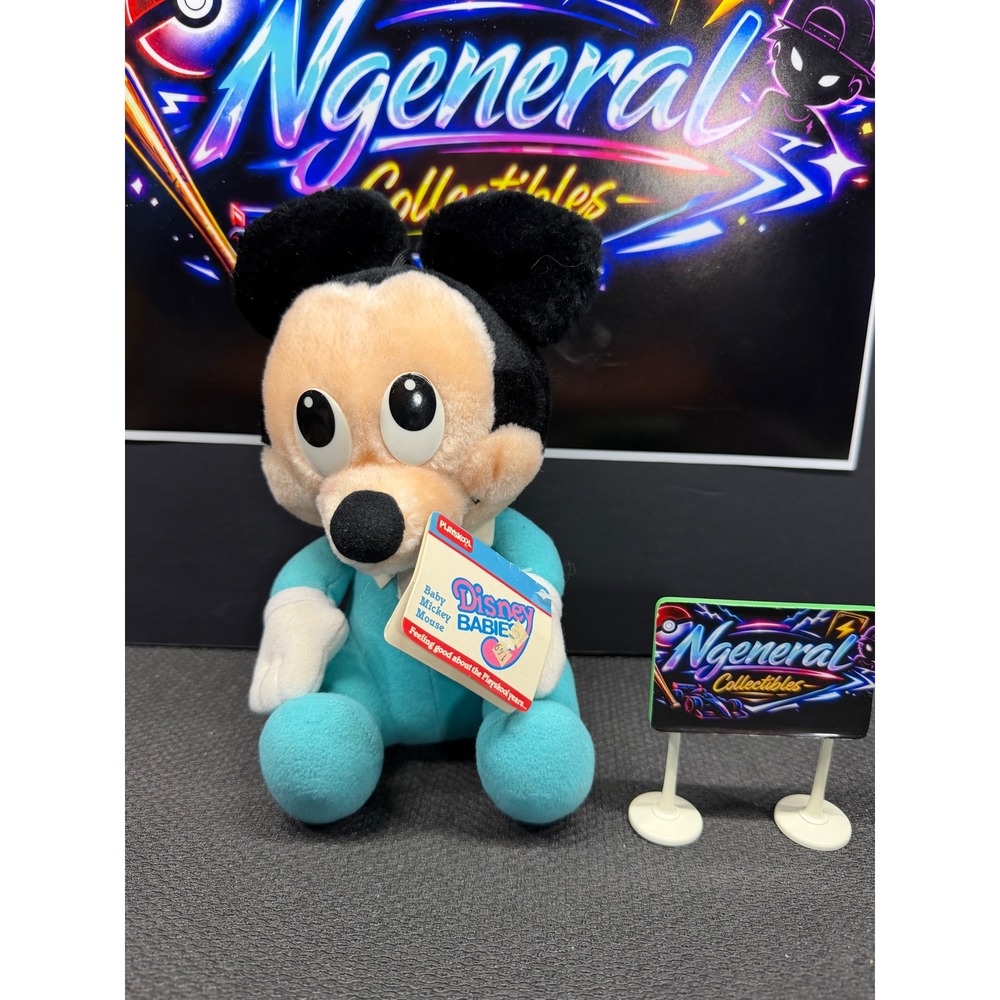 Vintage 1984 Disney Babies Baby Mickey Mouse Playskool Plush Teal Sleeper Tag